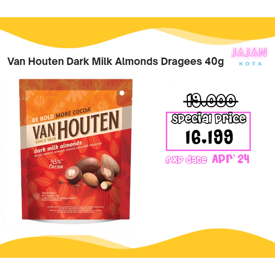 Jual Van Houten Dragees Dark Milk Almond 40 Gram Shopee Indonesia 4991