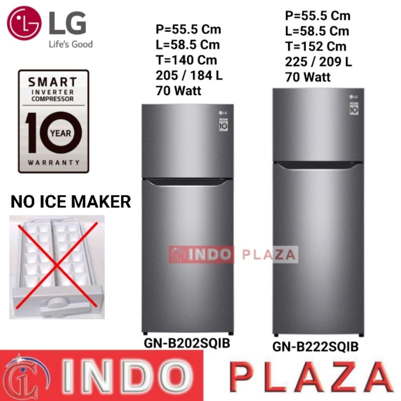 Jual KULKAS LG 2 PINTU SMART INVERTER GN-B202SQIB 205 L / B222SQIB 225 ...