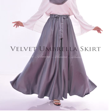Rok Satin Panjang Payung Lebar Syari Kondangan Velvet Umbrella Skirt Almira Panjang 100cm 15