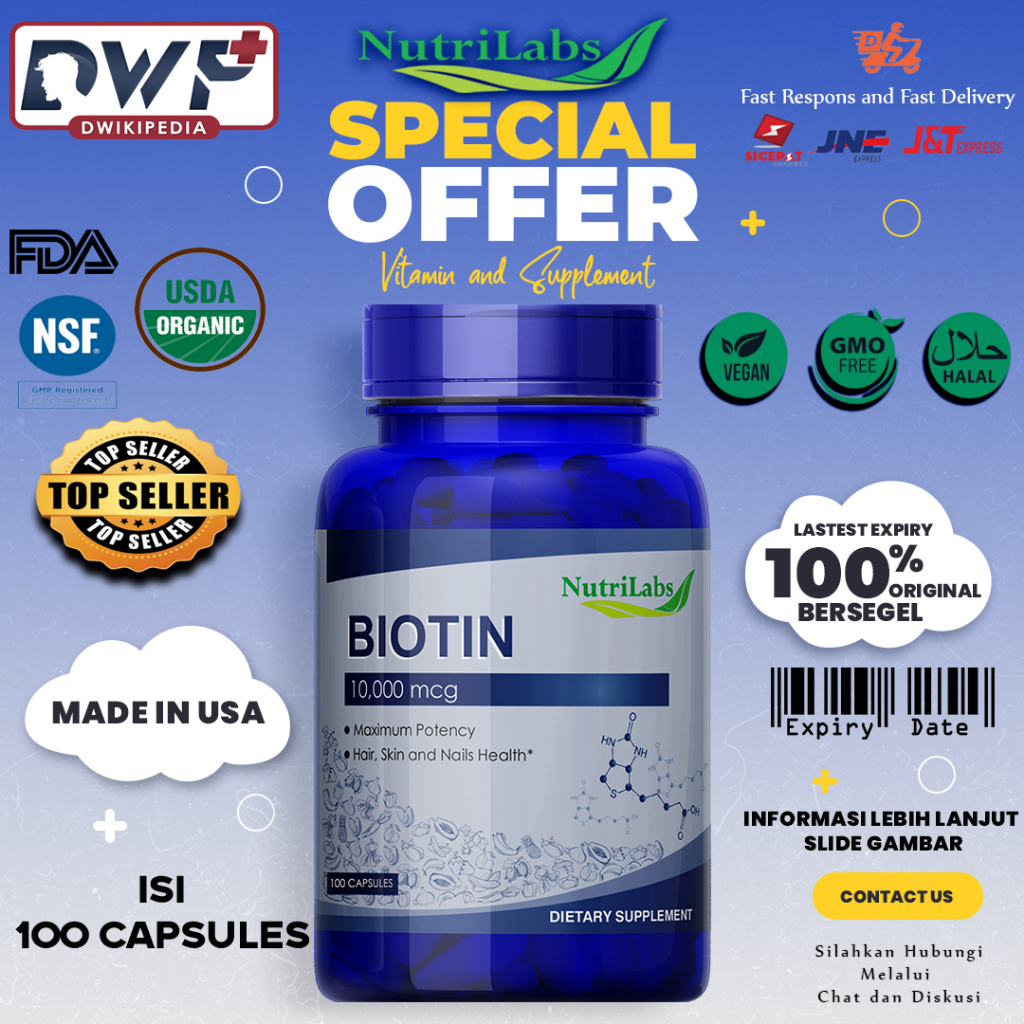 Jual Nutrilabs Biotin 10000 dan 7500 mcg Penumbuh Rambut Treatment