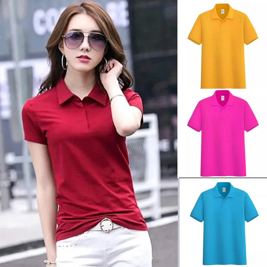 Jual Baju Kaos Polo Kerah Wanita Lengan Pendek Kaos Polos Wanita Kaos