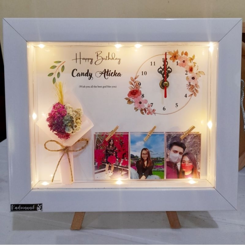 Jual flower in frame jam boneka | frame box 3D | gift box | kado wisuda ...