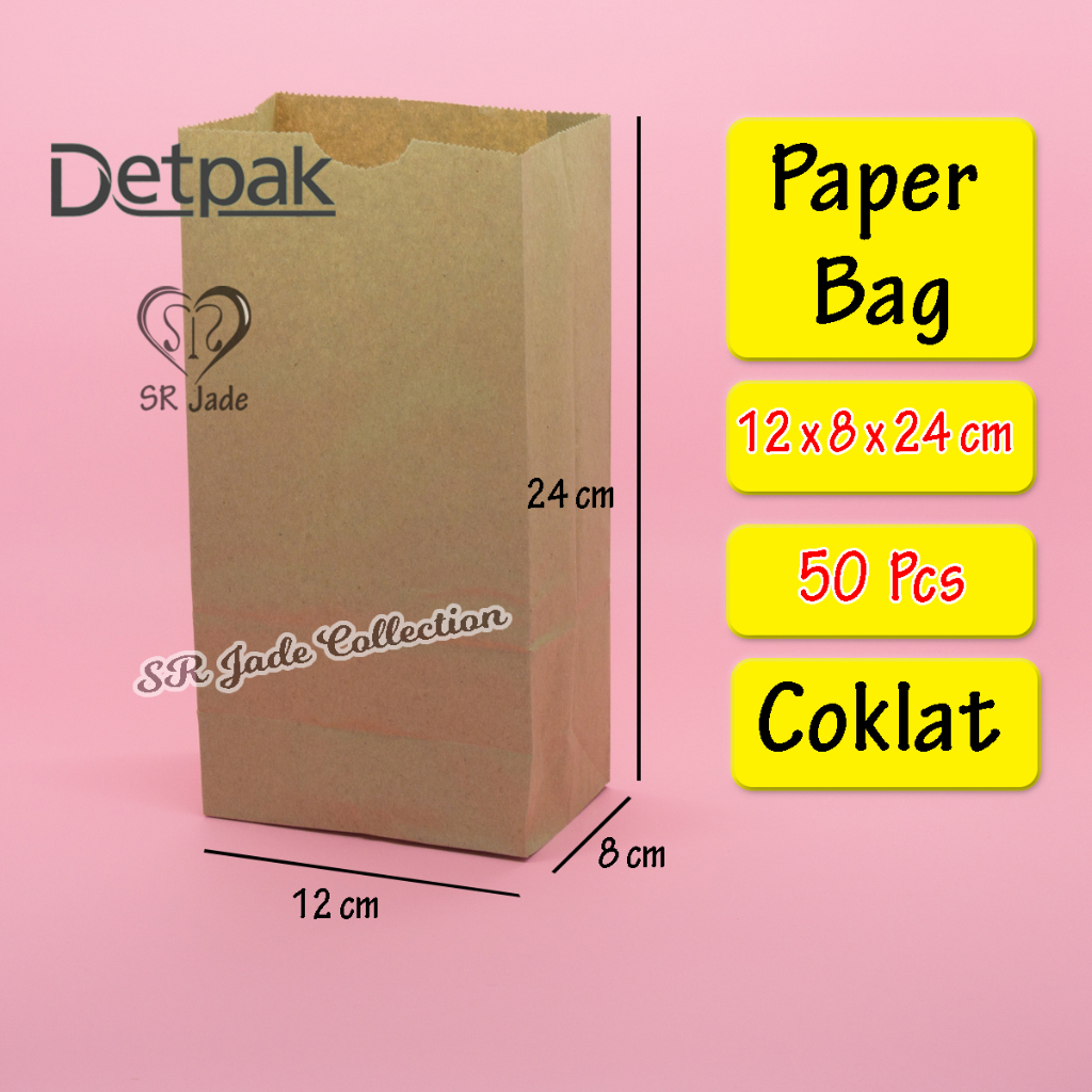 Jual Paper Bag Kantong Kertas 50 Pcs Kantong Roti Fried Chicken Snack Donat Coklat Putih 