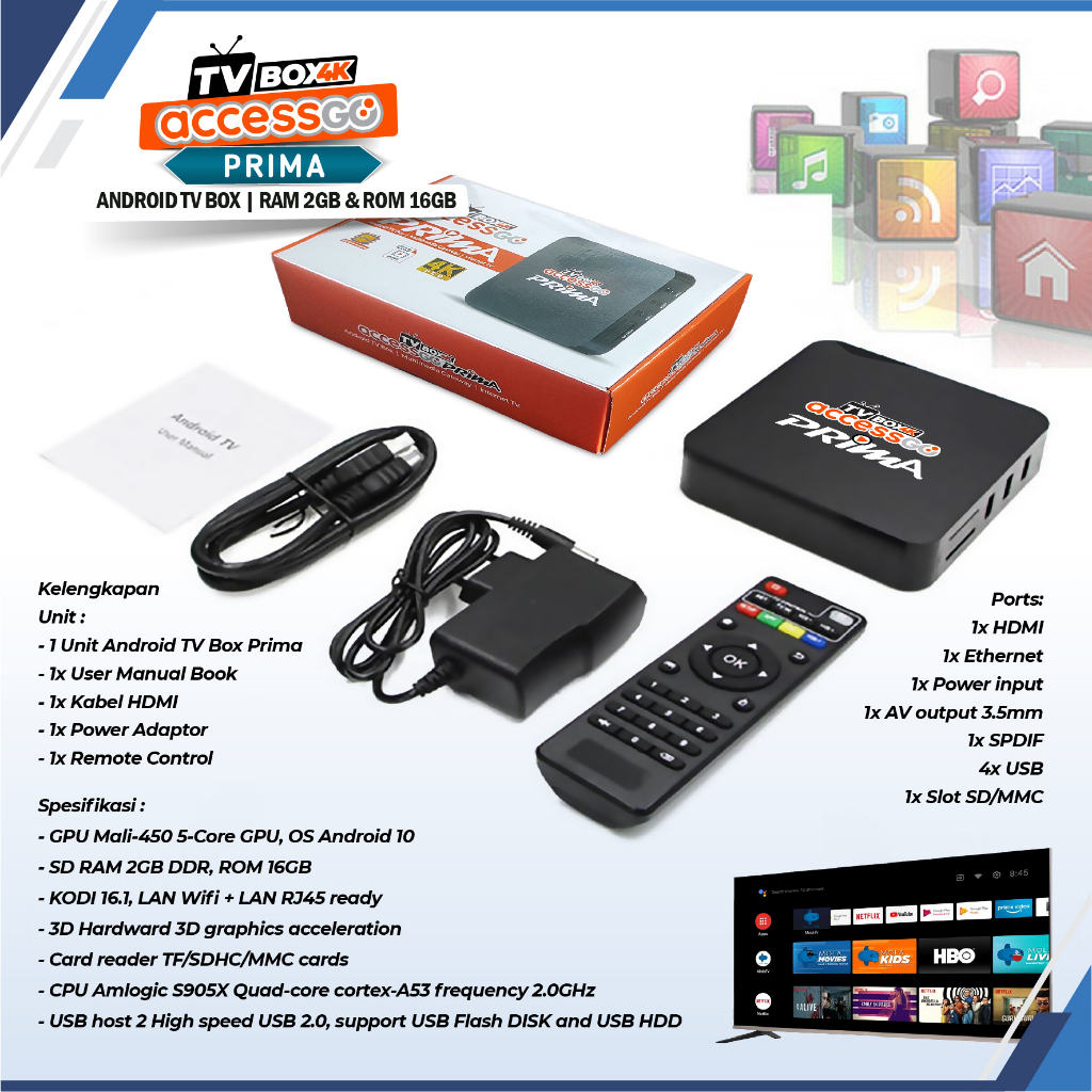 Jual ANDROID TV BOX 4K PRIMA ACCESSGO RAM 2GB/16GB Wifi | Shopee Indonesia
