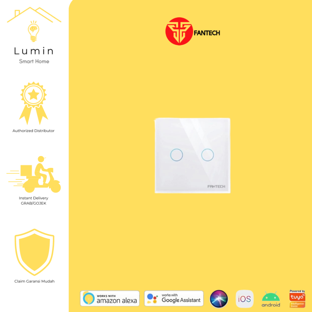 Jual FANTECH Saklar Smart Life Wall Switch 2 Tombol Touch WiFi