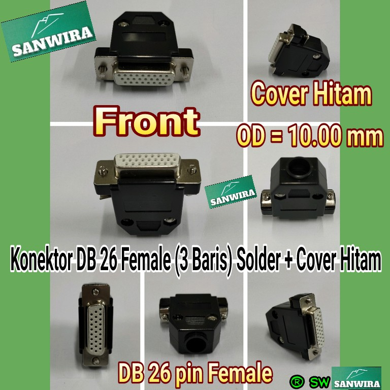 Jual Konektor DB 26 Female 3 baris cover hitam / Connector DB26 Female ...