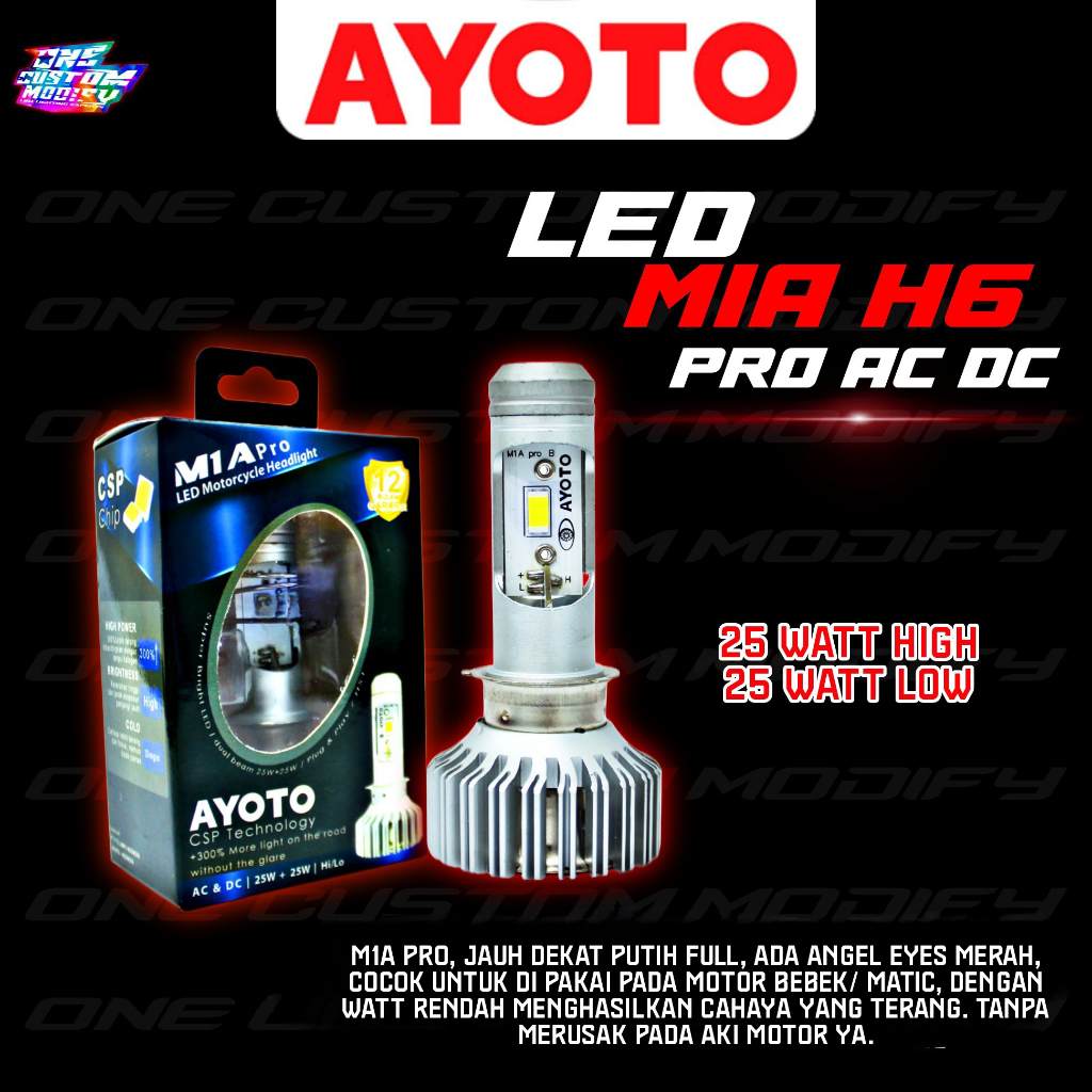 Jual LAMPU DEPAN LED M1A PRO AYOTO AC DC HI LO WHITE DENGAN ANGEL EYES