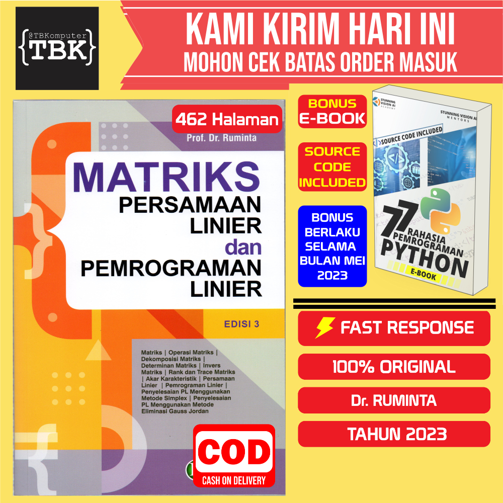 Jual BUKU MATRIKS PERSAMAAN LINIER DAN PEMROGRAMAN LINIER | Shopee ...