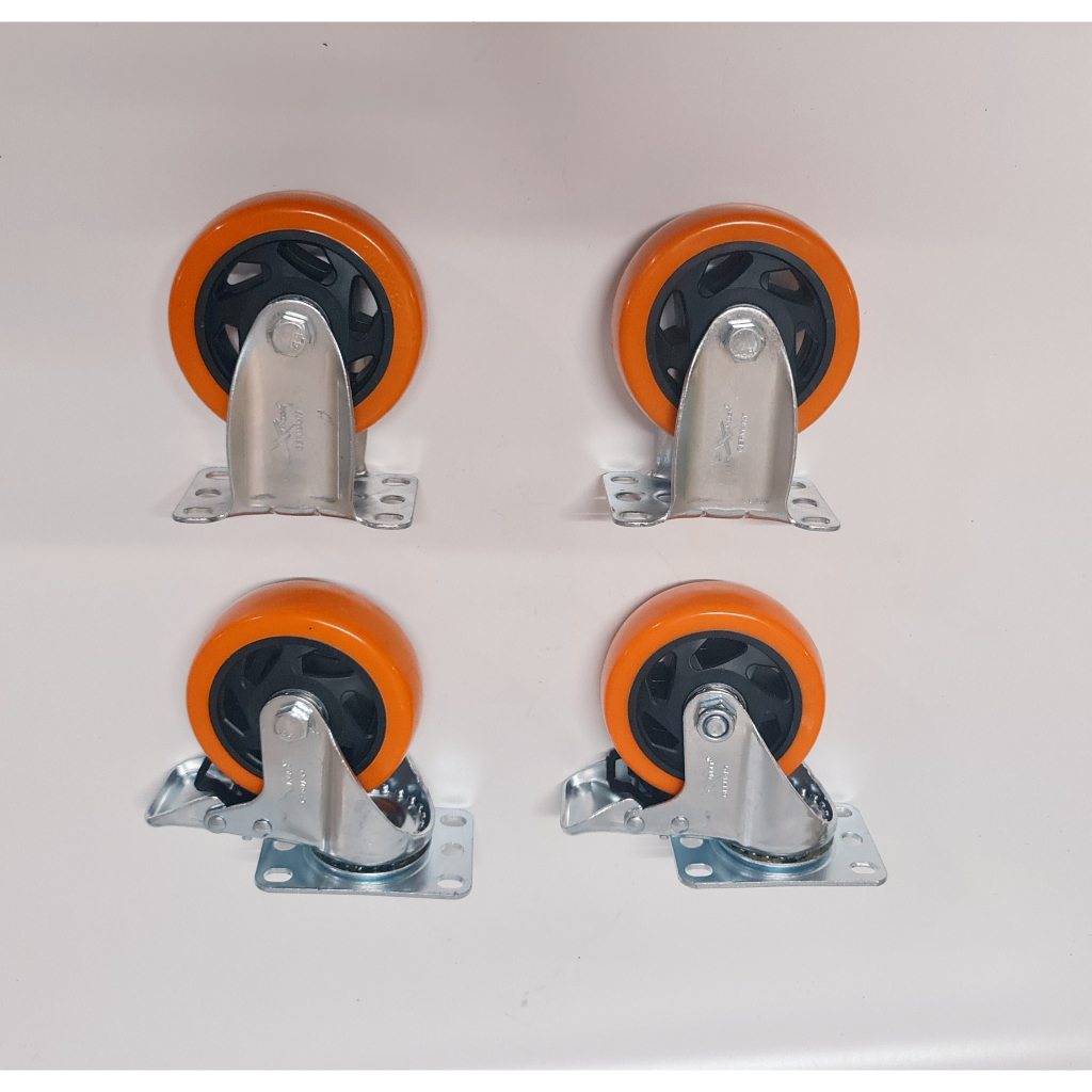 Jual Roda PVC oren taiwan 4 inch (2Putar+rem 2 mati) | Shopee Indonesia