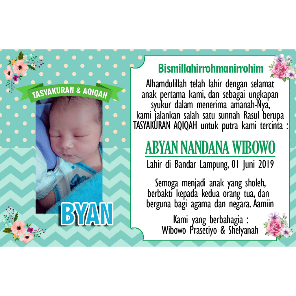 Jual Cetak Kartu Ucapan Tasyakuran Aqiqah / Kembang Telor Tasyakuran