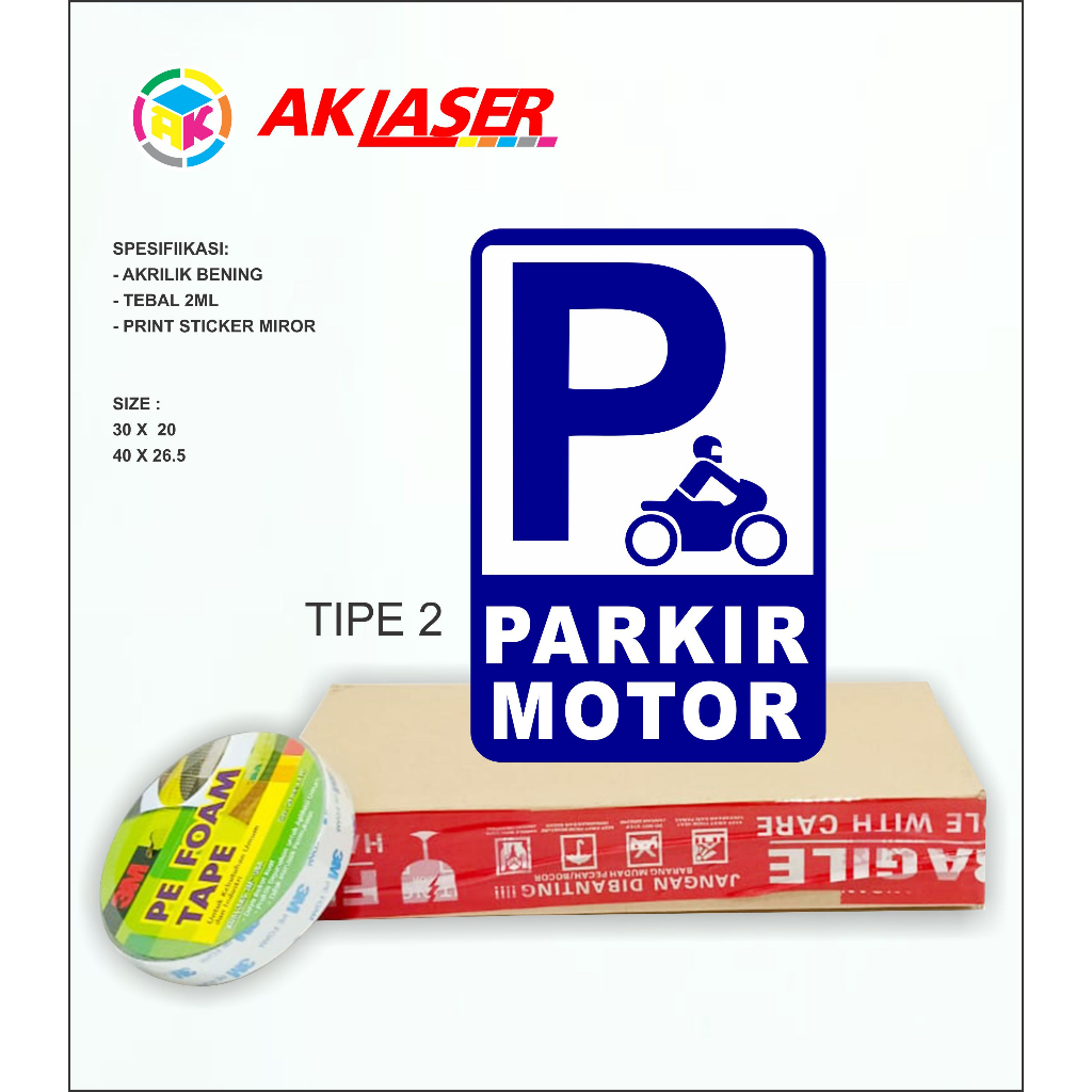 Jual Akrilik Custom Sign Parkir Motor Tipe 2 Acrylic Signage Sticker