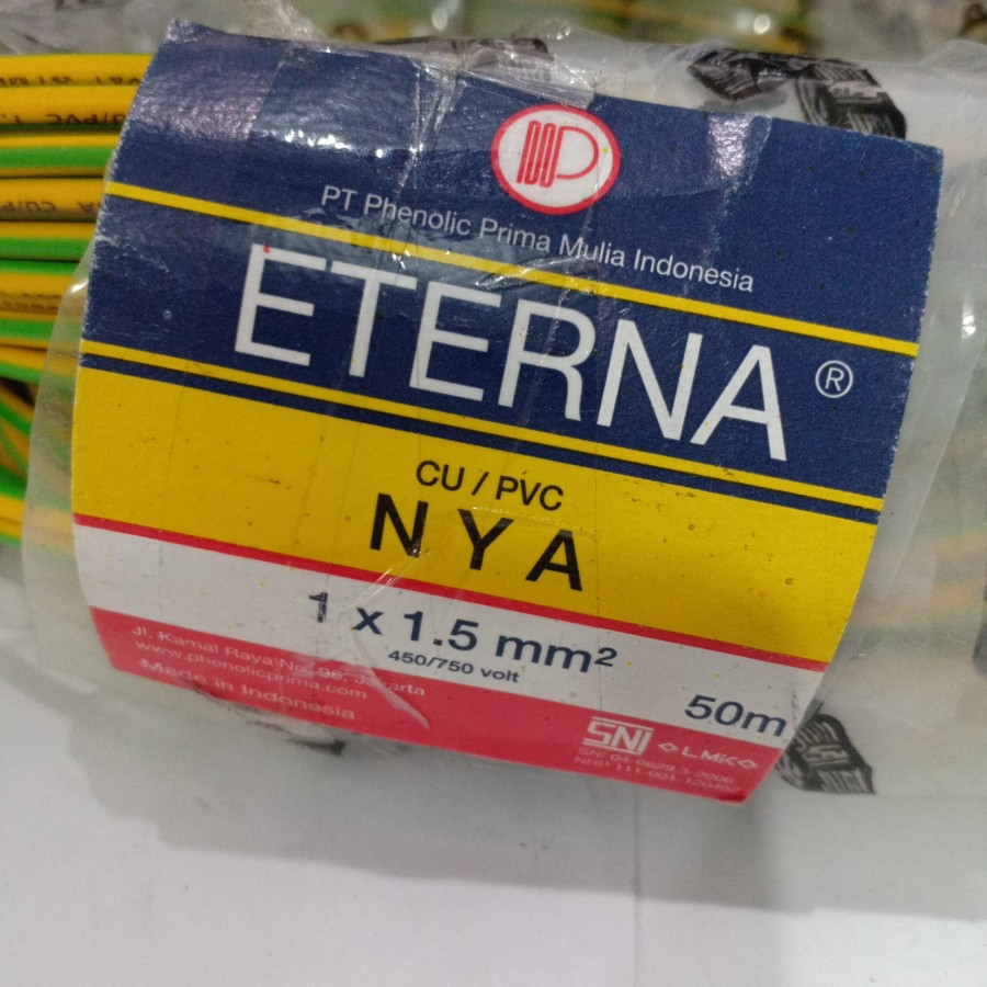 Jual kabel NYA 1.5mm 50m eterna hijau kuning kabel tunggal engkel kawat ...