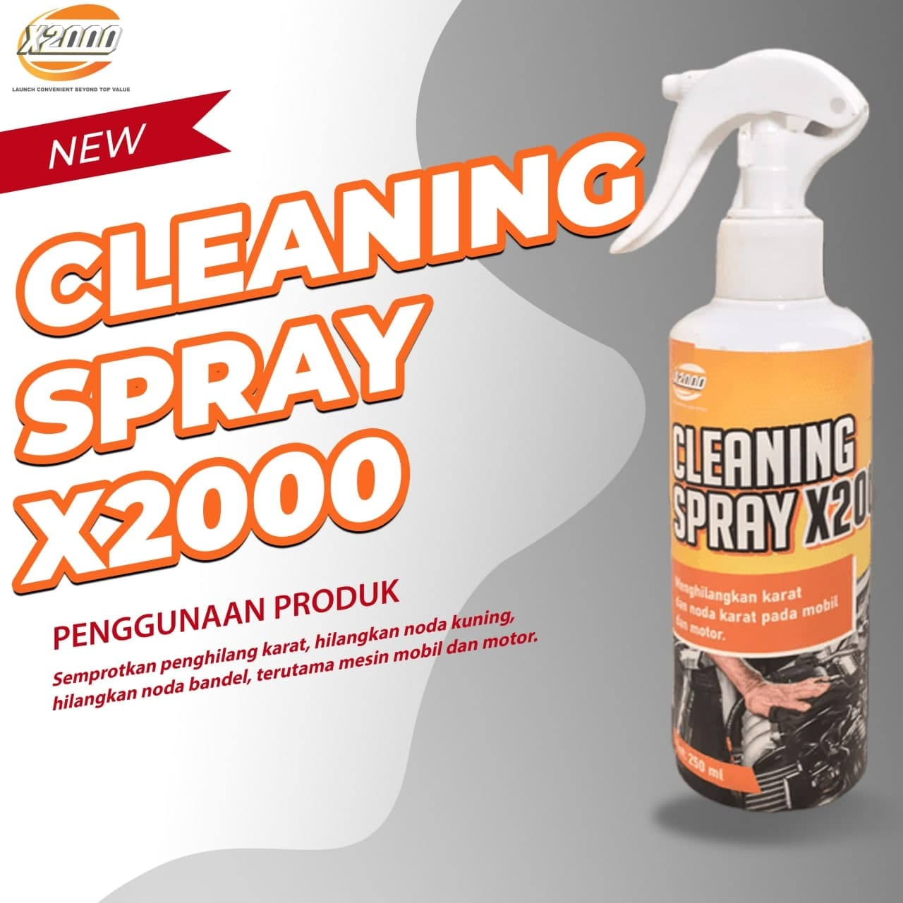 Jual Super Cleaning spray X2000 Menghilangkan karat, minyak, kotoran, noda jamur,wax mobil,spray