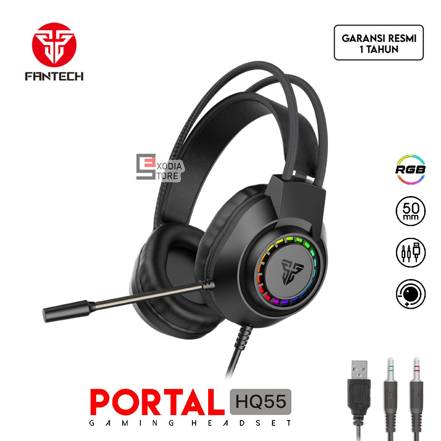 Jual Fantech PORTAL HQ55 RGB Lighting Effect Headset Gaming Audio Jack