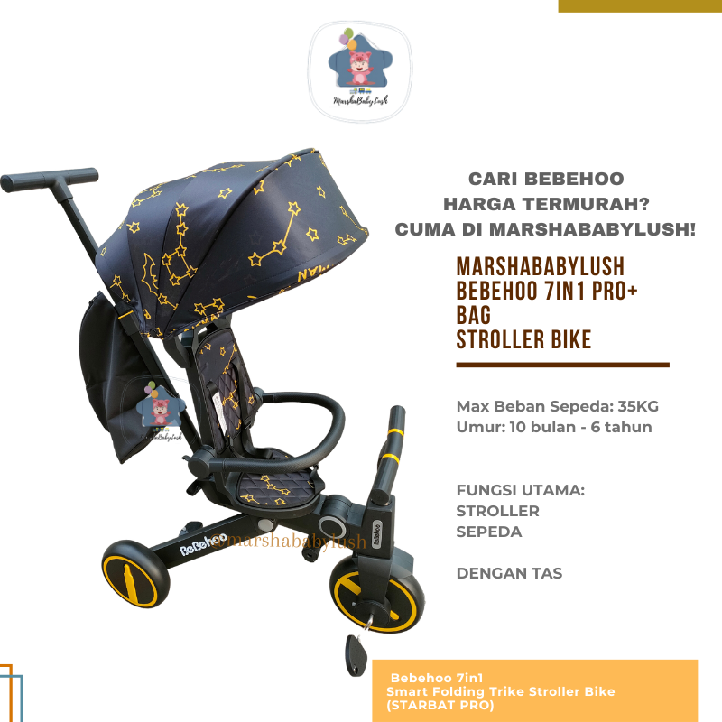 (READYSTOCK) BEBEHOO GEN 7in1 SMART FOLDING TRIKE STROLLER LIPAT BAYI  MULTIFUNGSI SEPEDA ANAK