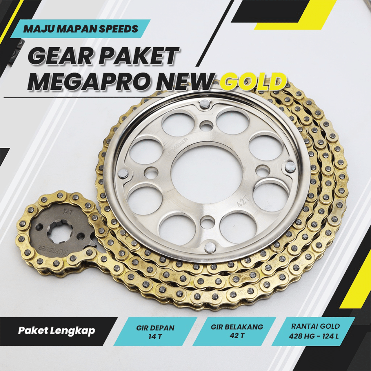 Jual Gear set CB150R model SSS merk KC Premier (Gold Series) / 14T/42/44T/45T/46T 128L428HG