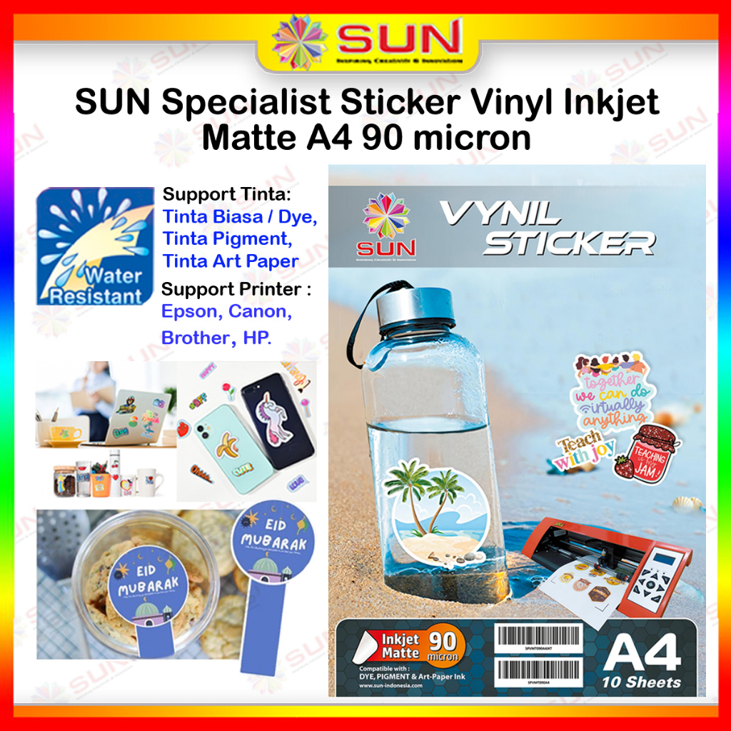 Jual Sticker Vinyl Inkjet Anti Air A4 - Kertas SUN Sticker Vinyl Inkjet ...