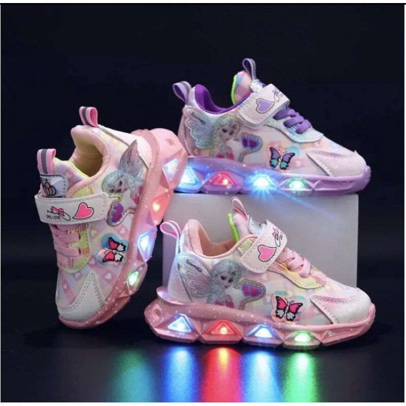 Jual Sepatu lampu LED Anak Import crstal Elsa | Shopee Indonesia