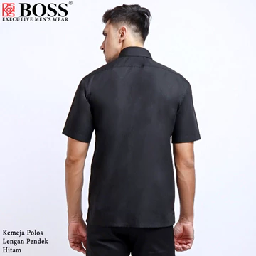 BOSS Kemeja Polos Pria Lengan Pendek Regular Fit Hitam