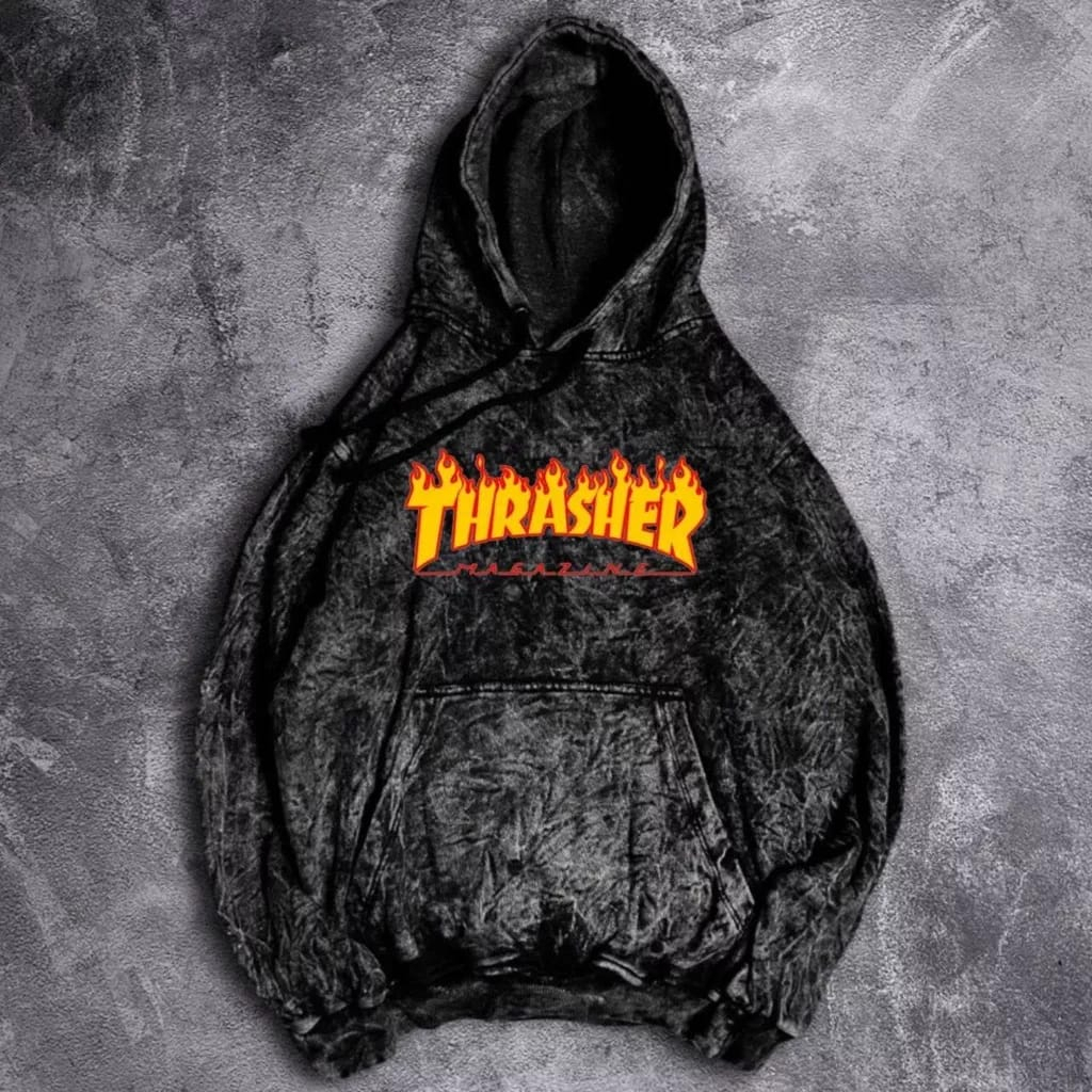 Hoodie Metal Thrasher Jaket Sweater Hoodie Sandwash THRASHER Original Quality Distro Label Logo Orange Fire