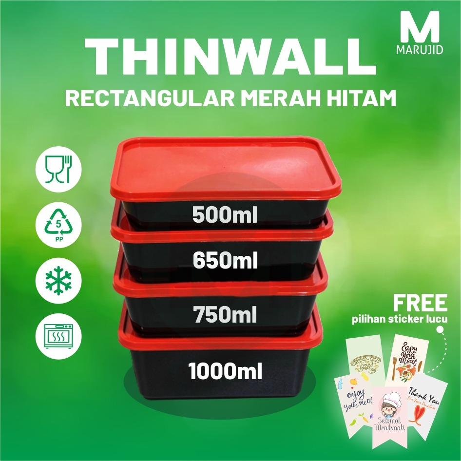 Jual Thinwall Rectangular All Varian Merah Hitam Take Away Box Plastics