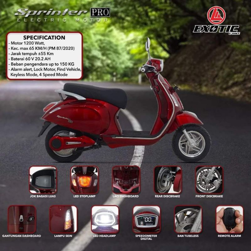 Jual SEPEDA MOTOR LISTRIK EXOTIC SPRINTER PRO 1200W 60V 202 AH | Shopee ...