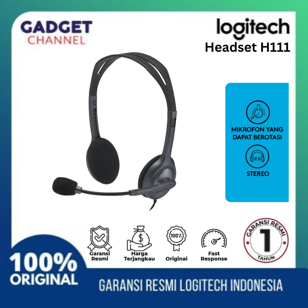 Logitech H111 Headset Headphone Kabel Stereo Single Jack 3.5mm Garansi Resmi 2 Tahun