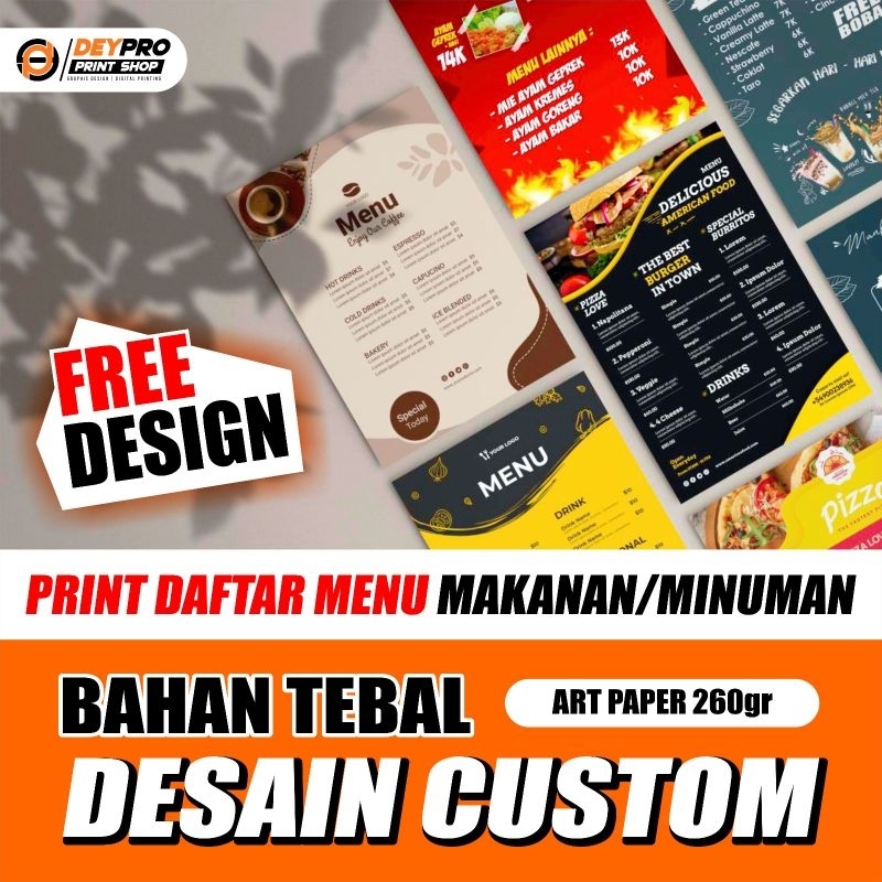Jual CUSTOM DAFTAR MENU KERTAS TEBAL ART PAPER 260gr FREE DESAIN UKURAN A4 Shopee Indonesia
