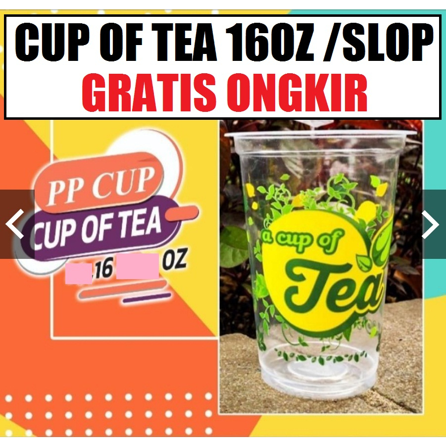 Jual Pk Gelas Motif Cup Of Tea 16oz Slop 50pcs Starindo Popice Bubble Teh Shopee Indonesia 0772