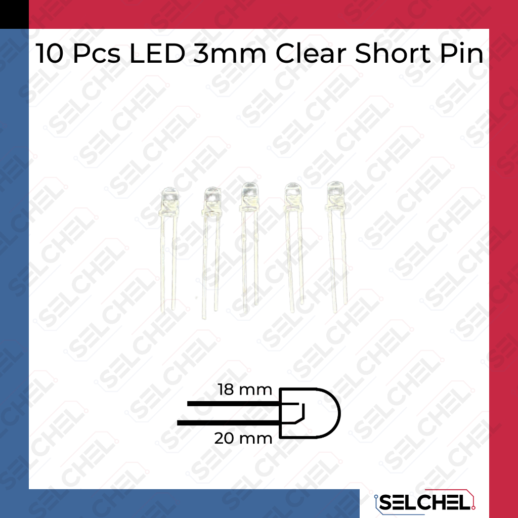 Jual 10 pcs led 3 mm transparan putih kuning merah hijau biru kaki ...