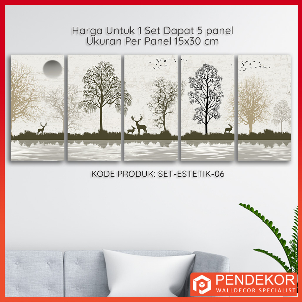 Jual Hiasan Dinding Estetik Dapat 5 Panel Pajangan Dinding - SET