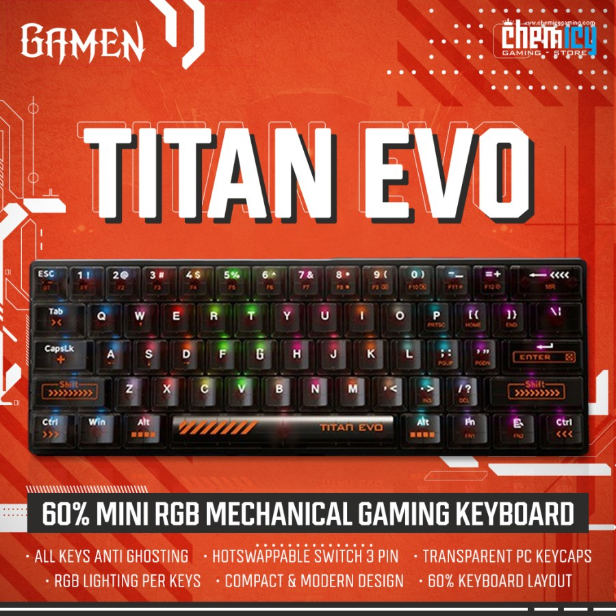 Jual Gamen Titan Evo RGB 60 Wireless Mechanical Gaming Keyboard