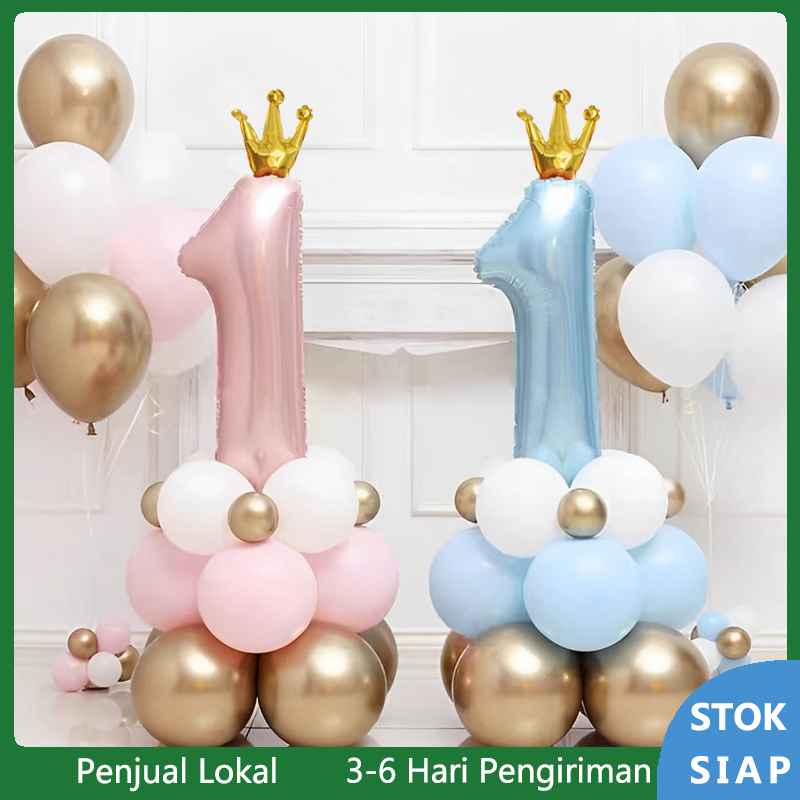 Jual 30 inci Mahkota Nomor 1 Balon Kit Dekorasi Pesta Ulang Tahun ke-1