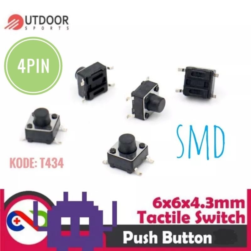 Jual Saklar Tekan 6x6x4.3mm 4 Pin SMD SMT PCB Tactile Switch On Off ...