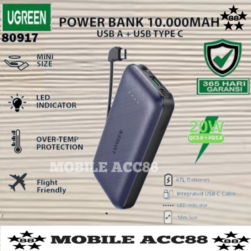 Jual Ugreen 8074980917 Mini Power Bank Pd 18w20w Power Bank 10000mah Fast Charging Usbtype C 3278