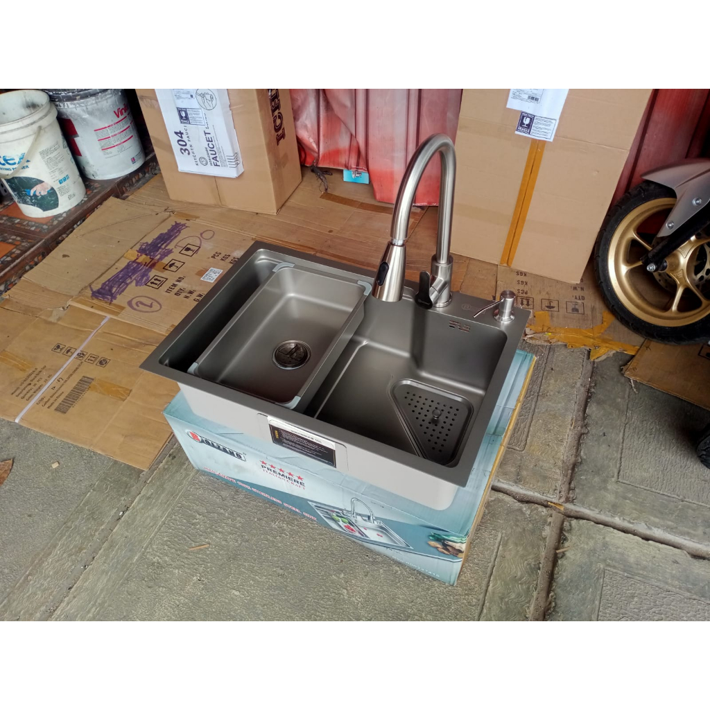 Jual Modern Kitchen Sink Grey 7546 Bak Cuci Piring Abu Abu Mewah