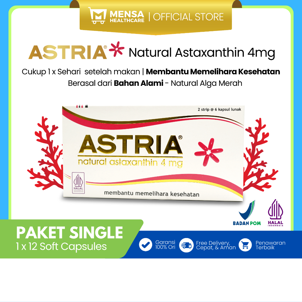 Jual ASTRIA Suplemen Antioksidan Natural Astaxanthin 4mg 1 Pack x 12