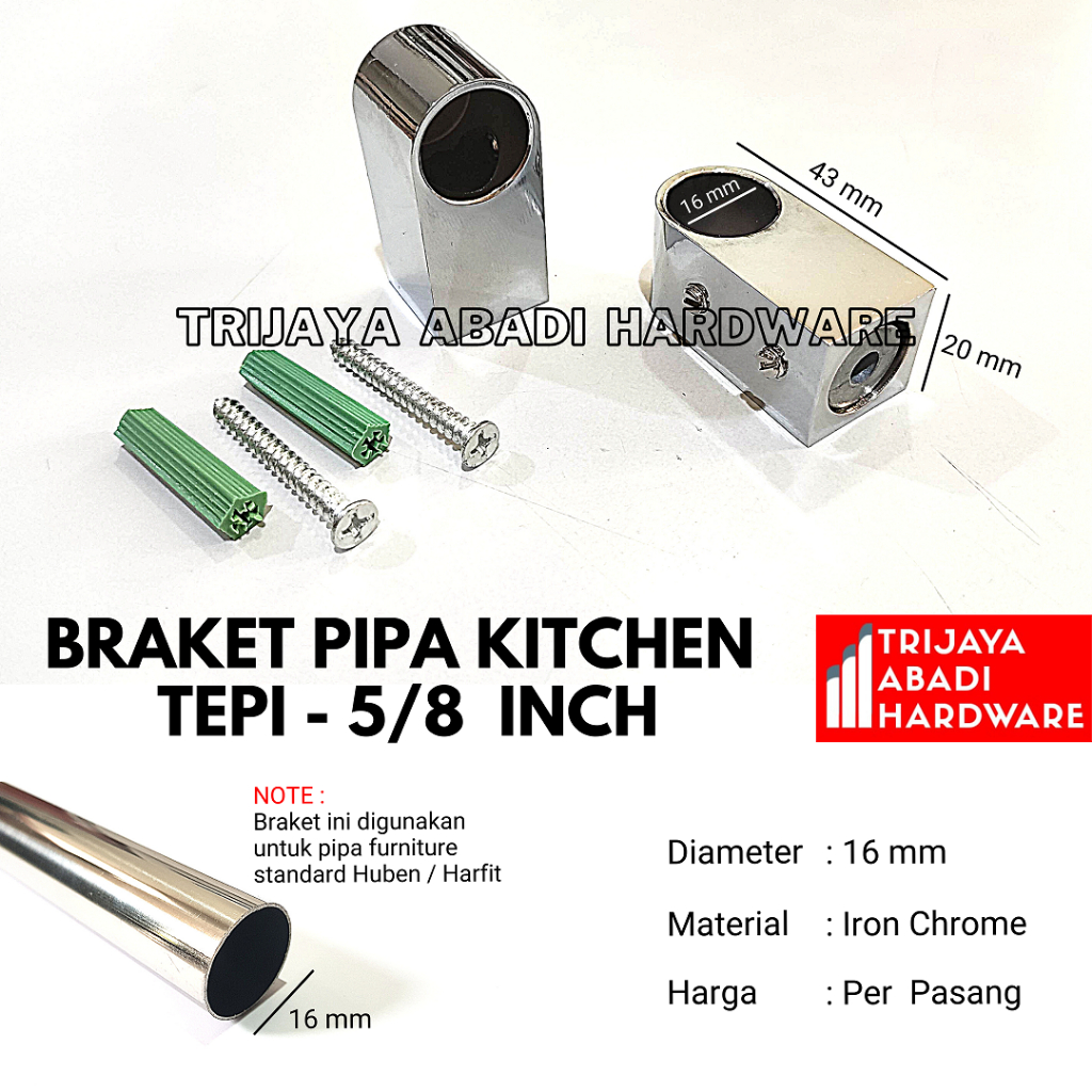 Jual Braket Pipa Kitchen Ujung 5/8 Inch (16 mm) - 2 x Bracket BPKU16 ...