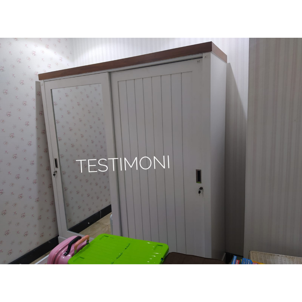 Jual Lemari Pakaian Kayu Jati Cat Duco Putih Pintu Kaca Cermin Tipe ...
