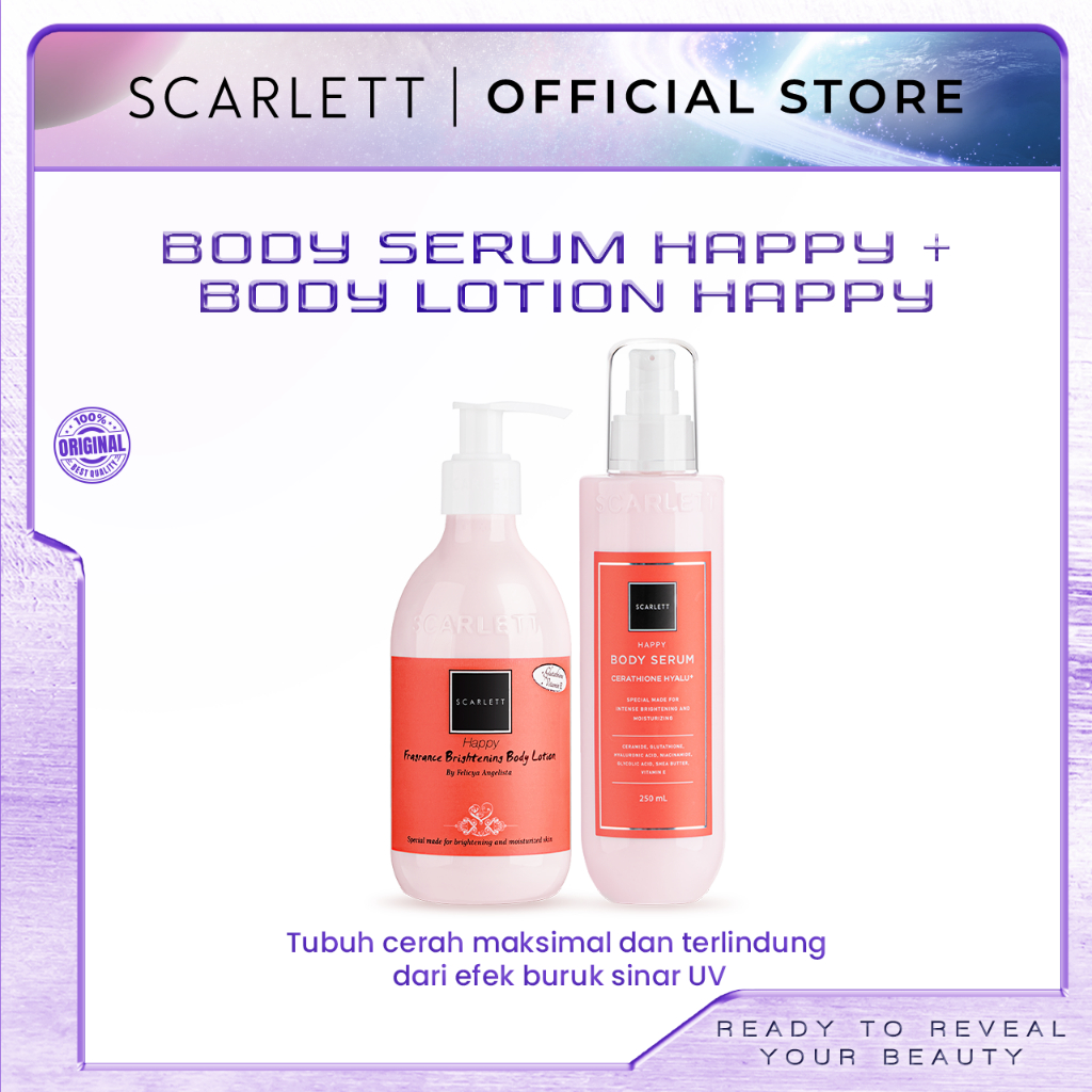 Jual Scarlett Whitening Body Serum + Body Lotion Happy mencerahkan dan
