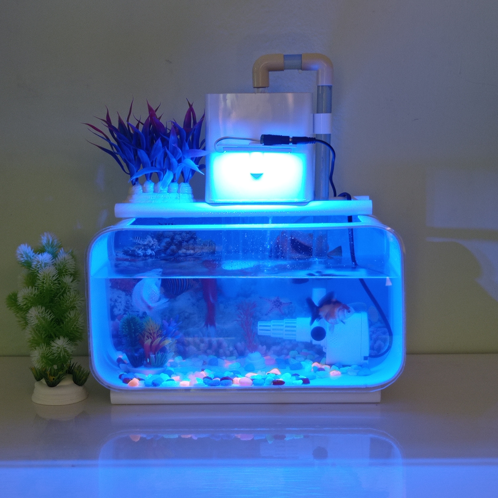 Jual Aquarium Mini Akrilik Ukuran Besar Model Minimalis Fullset Dengan Sistem Filtrasi Air