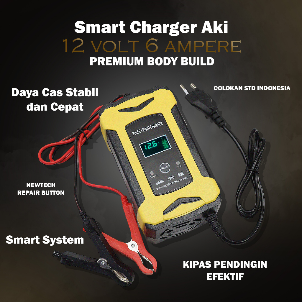 Jual Smart Charger Aki 6A 12V Mobil Motor Cas aki INTELLIGENT CHARGING