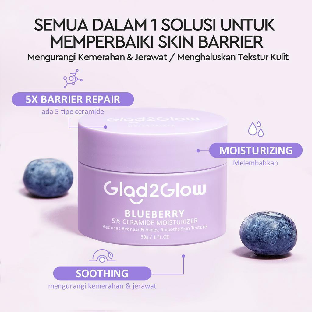 Jual Glad2Glow 5 Blueberry MOISTURIZER CREAM 5x Ceramide Skin Barrier Repair 25g Pelembab