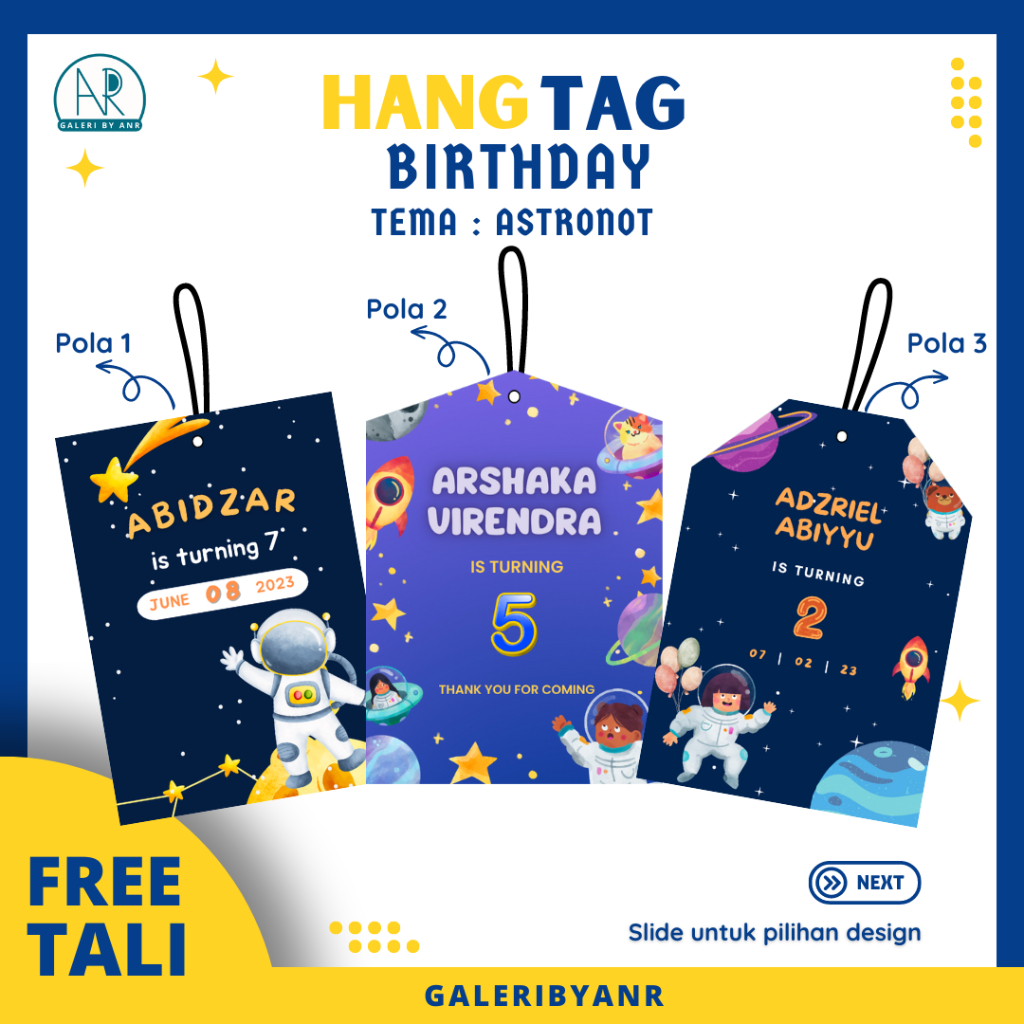 Jual -ANR- Hangtag birthday Astronot ulang tahun Custom | Hang tag