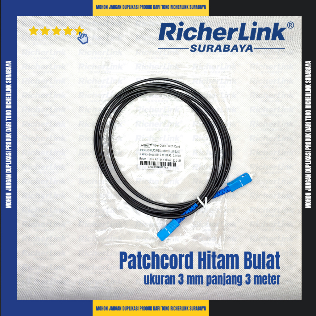 Kabel Patchcord Jolink SC UPC Outdoor Patchcord Hitam Bulat 3 MM Panjang 3 Meter