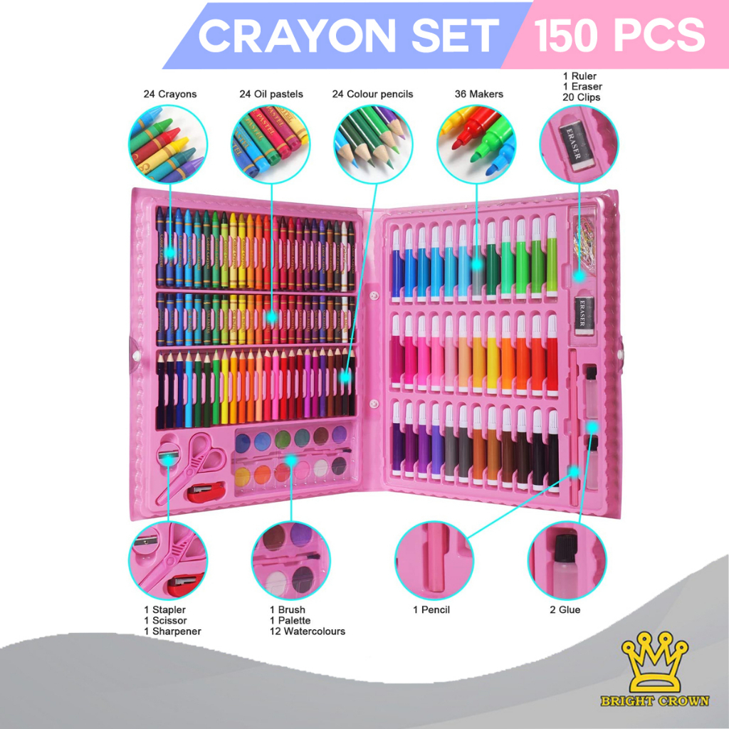 Jual BrightCrown Pensil Warna Crayon Set Isi 208pcs & 150pcs / Crayon
