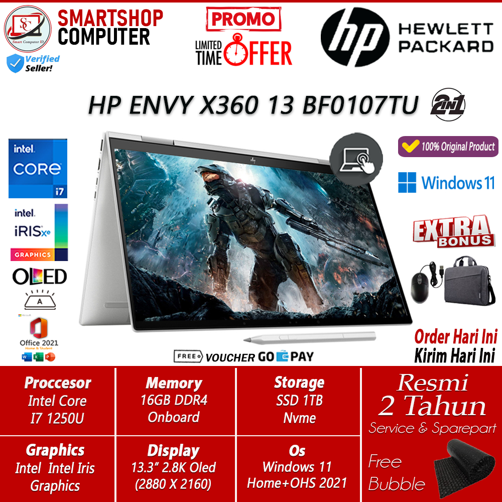 Jual Hp Envy X360 13 Bf0107tu Core I7 1250u 16gb 1tb Ssd Win 11 Ohs 2021 Original Shopee 7360