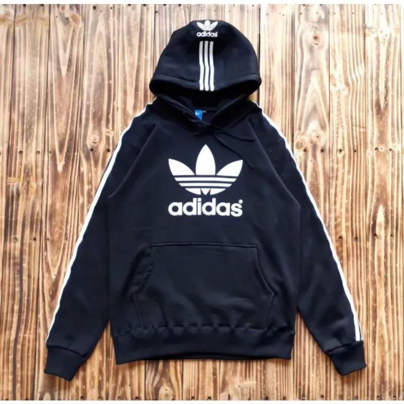JAKET SWEATER HOODIE ADIDAS PRIA WANITA PULL TAG WASH LEBEL HOODIE  ADIDAS THREEFOIL