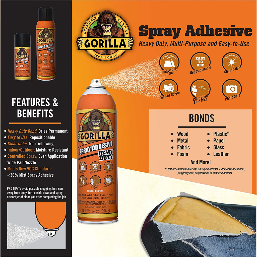 Jual Lem Semprot Serbaguna Gorilla Spray Adhesive Heavy Duty 113gr ...