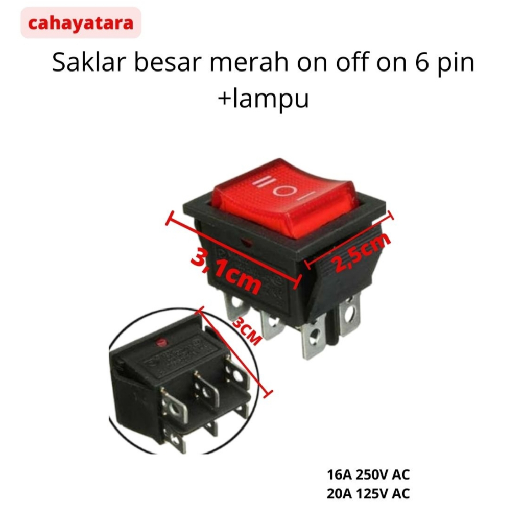 Jual Switch / Saklar Besar Merah ON OFF ON 6 pin +lampu | Shopee Indonesia